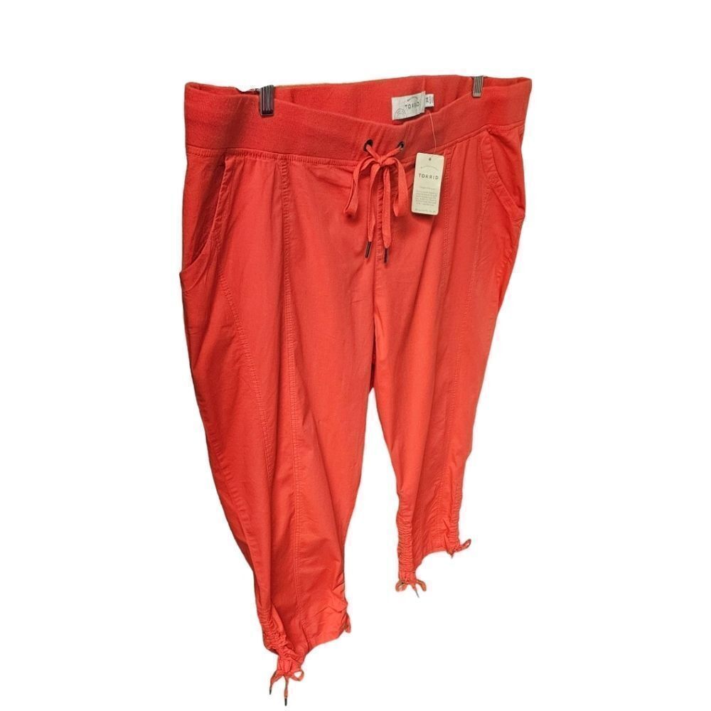 NEW TORRID BRIGHT CORALβCinch Stretch Poplin Cropped Cargo Pants - Picture 7 of 16
